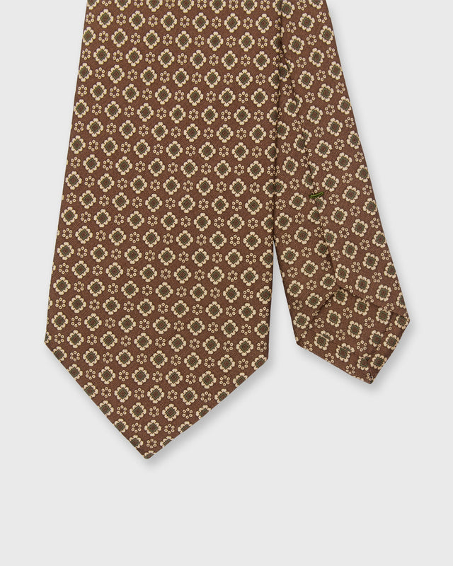 Silk Print Tie in Brown/Maize Medallion
