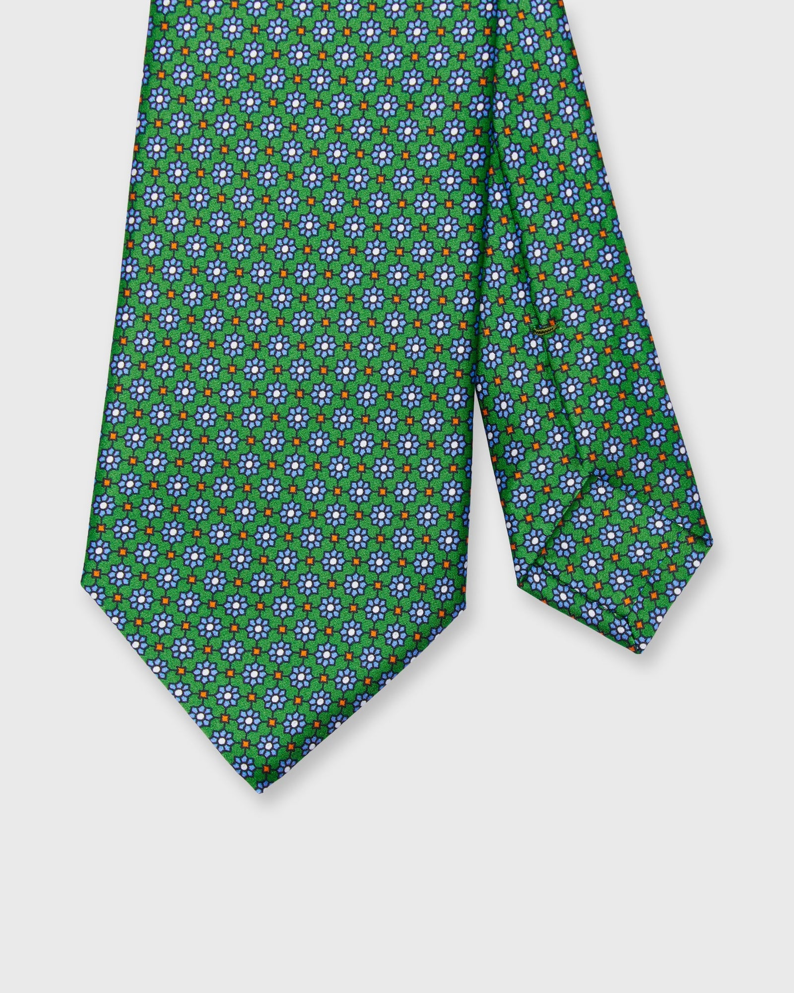 Silk Print Tie In Green Aegean Flower