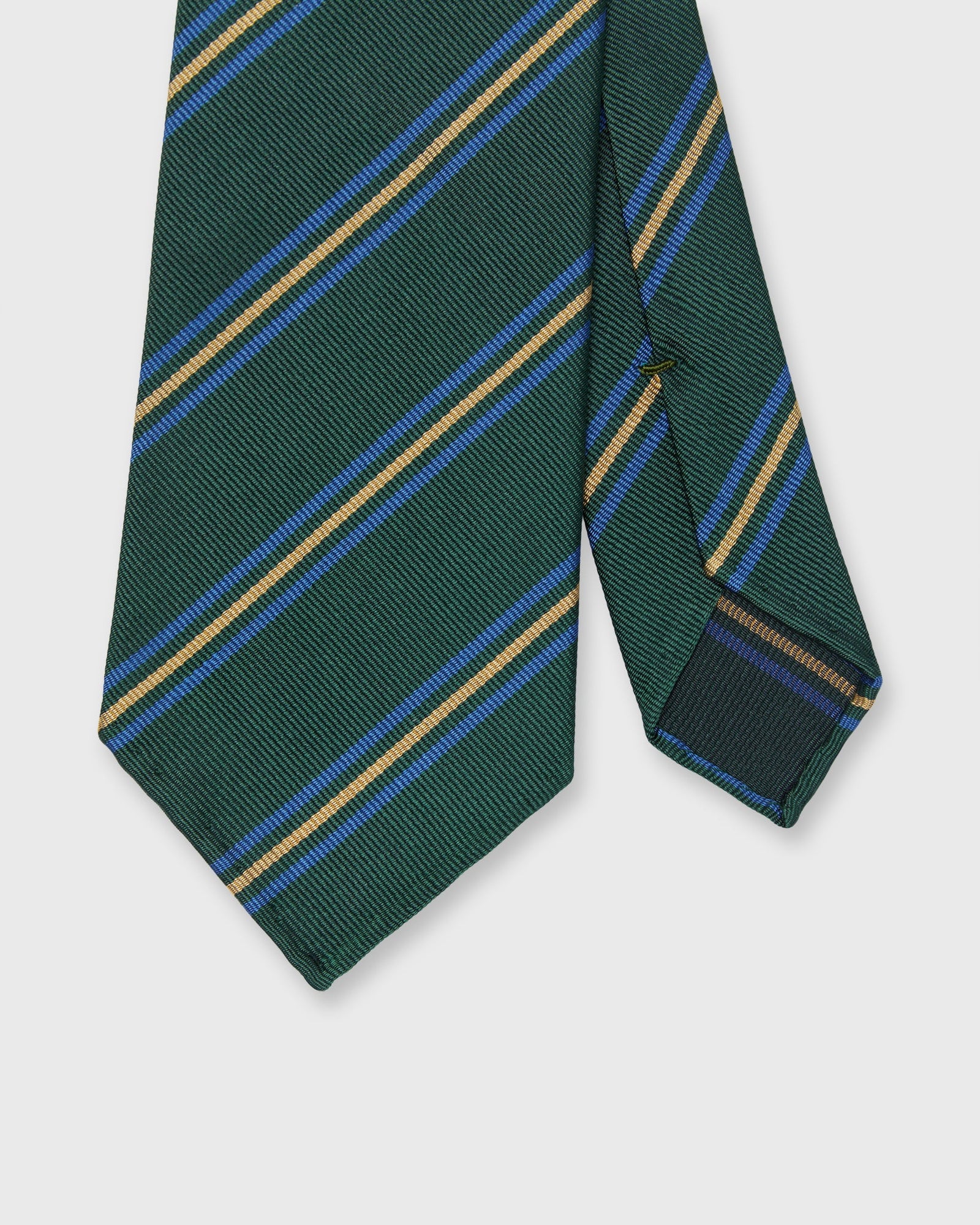 Silk Woven Tie In Lovat Ocean Gold Stripe