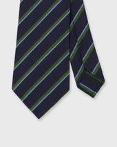 Silk Woven Tie in Navy/Green/Sky Stripe