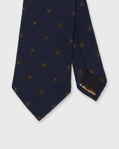 Silk/Cotton Mogador Tie in Navy/Brown Clover Dot