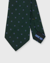 Silk Jacquard Tie in Green/French Blue Mini Medallion