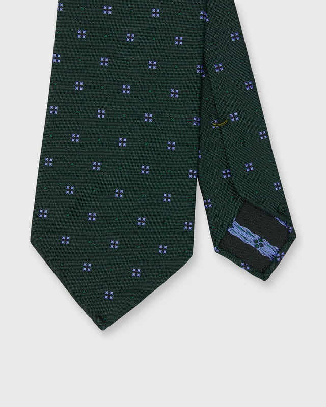 Silk Jacquard Tie in Green/French Blue Mini Medallion