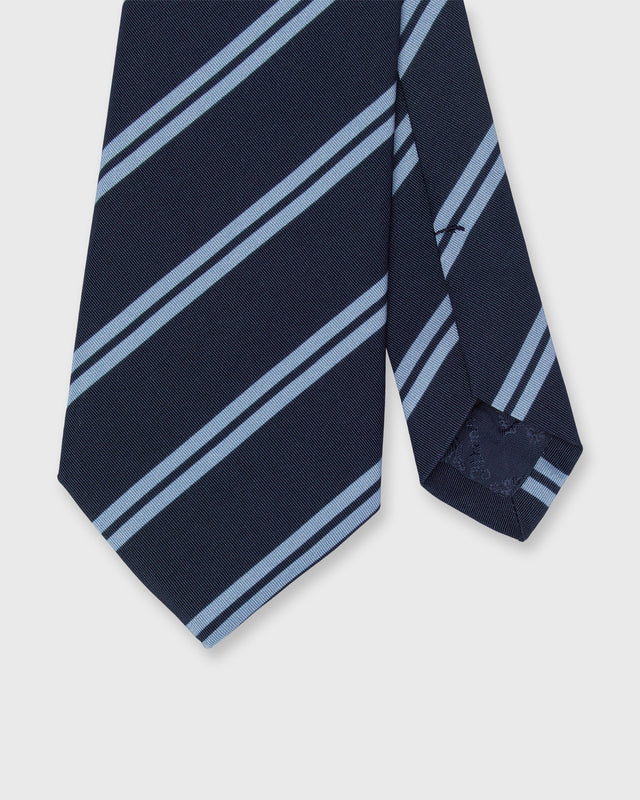Irish Poplin Tie in Ink/Sky Stripe