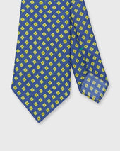 Silk/Linen Print Tie in Marine/Yellow Square