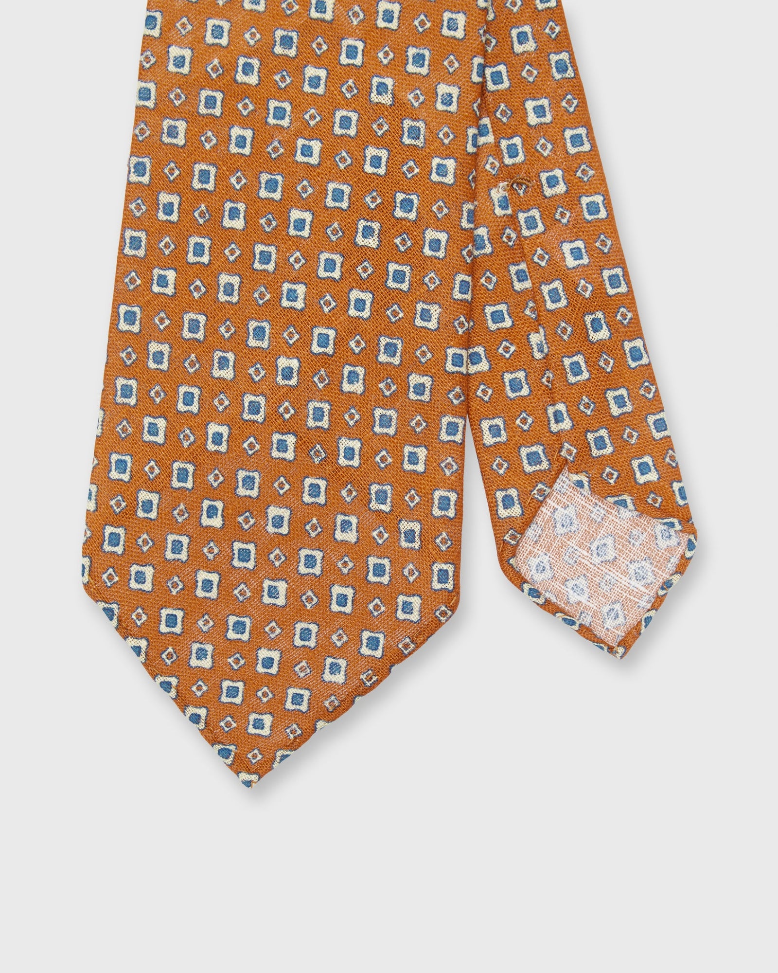 Linen Print Tie In Bone Blue Foulard