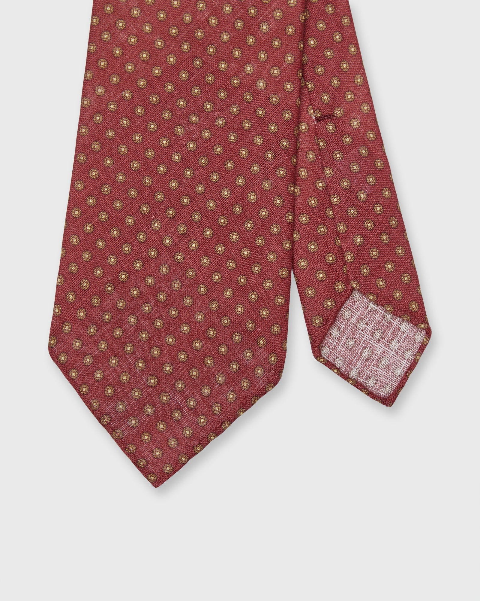 Linen Print Tie In Red Brown Circle