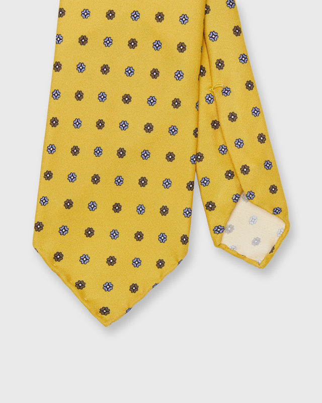 Silk Print Tie in Maize/Sky/Brown Foulard
