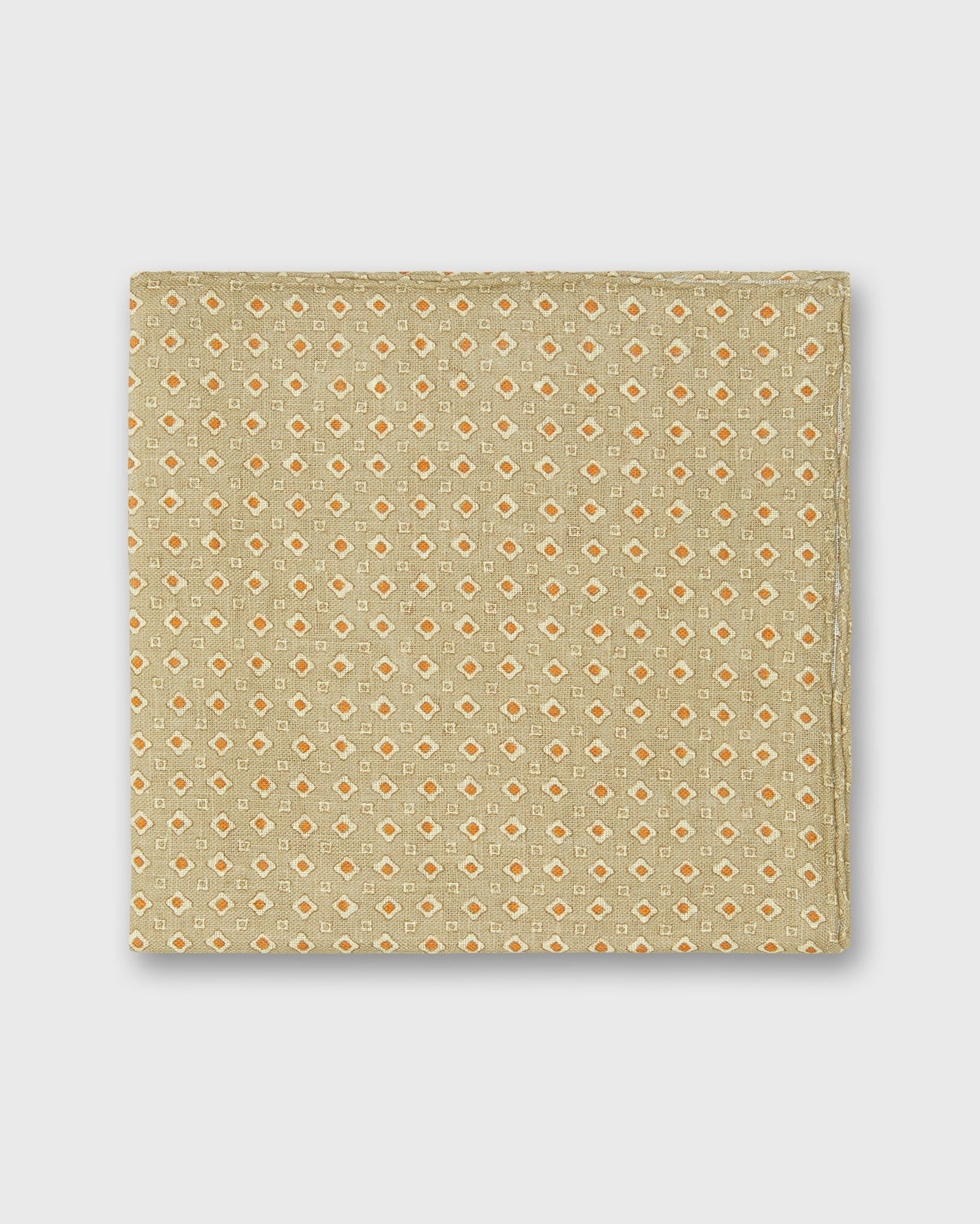 Linen Print Pocket Square In Pebble Straw Orange Foulard