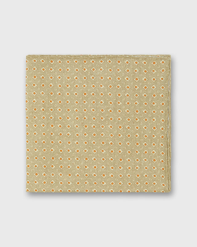 Linen Print Pocket Square in Pebble/Straw/Orange Foulard