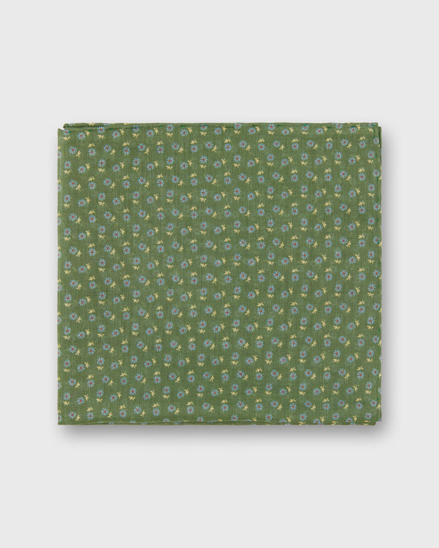 Cotton Print Pocket Square in Green/Aegean Floral