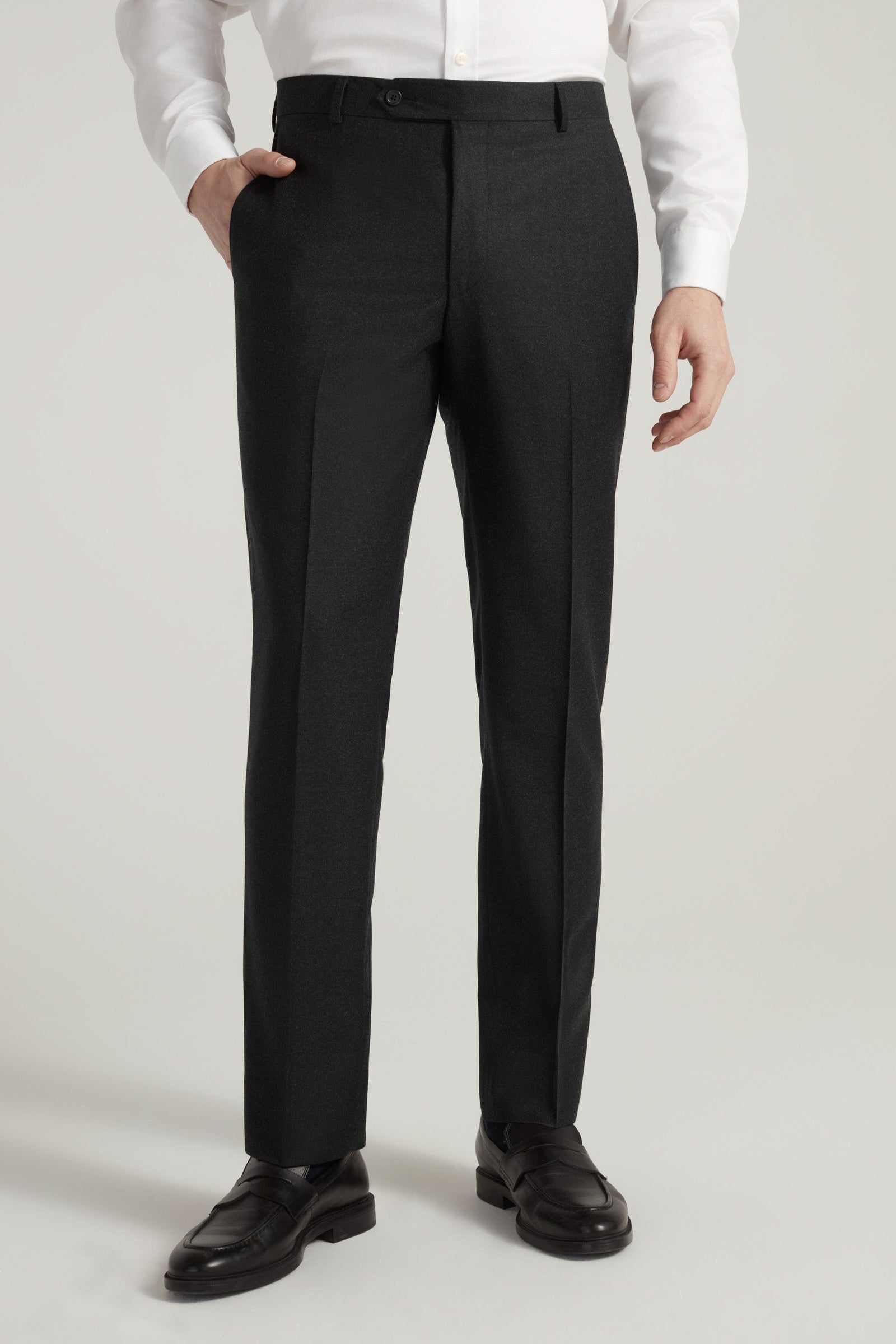 Dark Grey Ice Flannel Flat Front Trousers