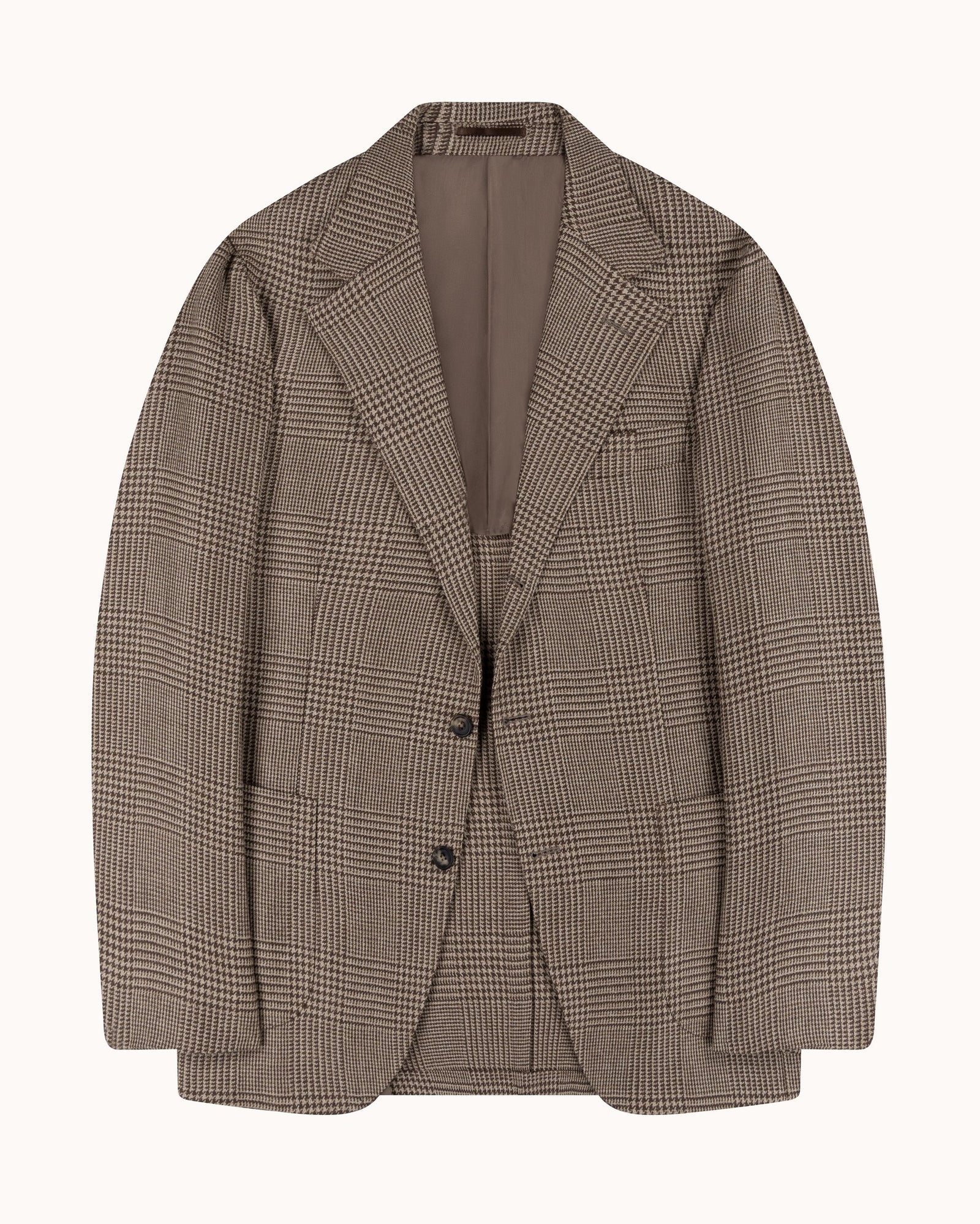 Sport Jacket - Beige Brown Glen Check Wool Linen