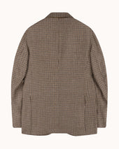 Sport Jacket - Tan Brown Houndstooth Check Wool Linen Silk