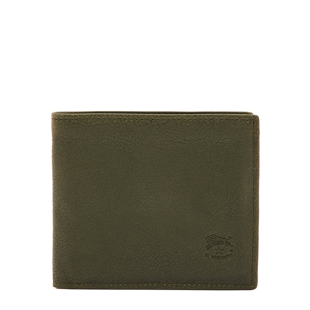 Men's bi-fold wallet in vintage leather color forest