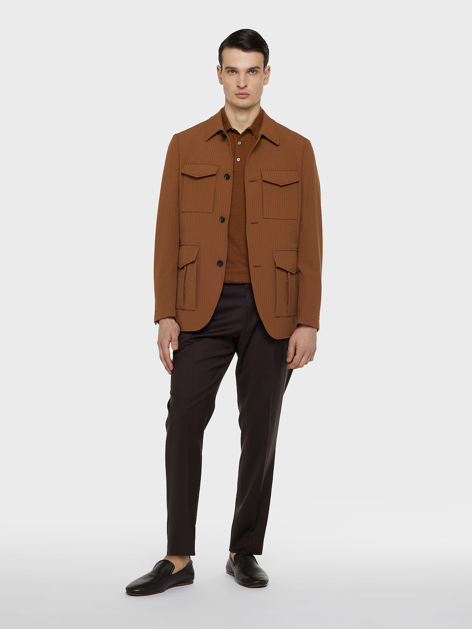 Giacca Sahariana In Seersucker Di Lana Beige