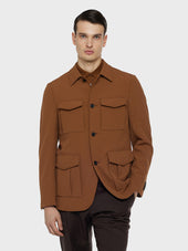 Giacca Sahariana In Seersucker Di Lana Beige