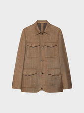 Giacca Sahariana In Lana Seta E Lino Beige
