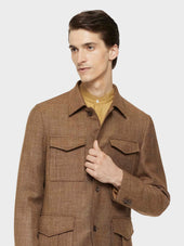 Giacca Sahariana In Lana Seta E Lino Beige