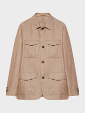 Giacca Sahariana In Lino E Lana Beige
