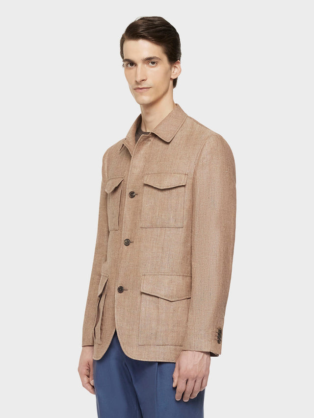 Giacca sahariana in lino e lana beige