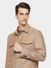 Giacca Sahariana In Lino E Lana Beige