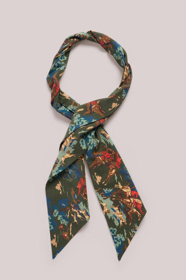 Neckerchief Bandana - Silk - Country Print - Green