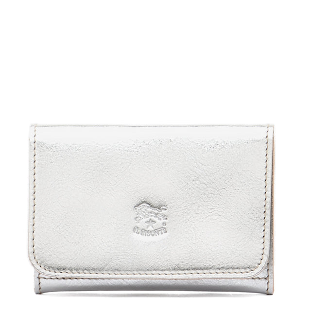 Card case in metallic leather color metallic silver