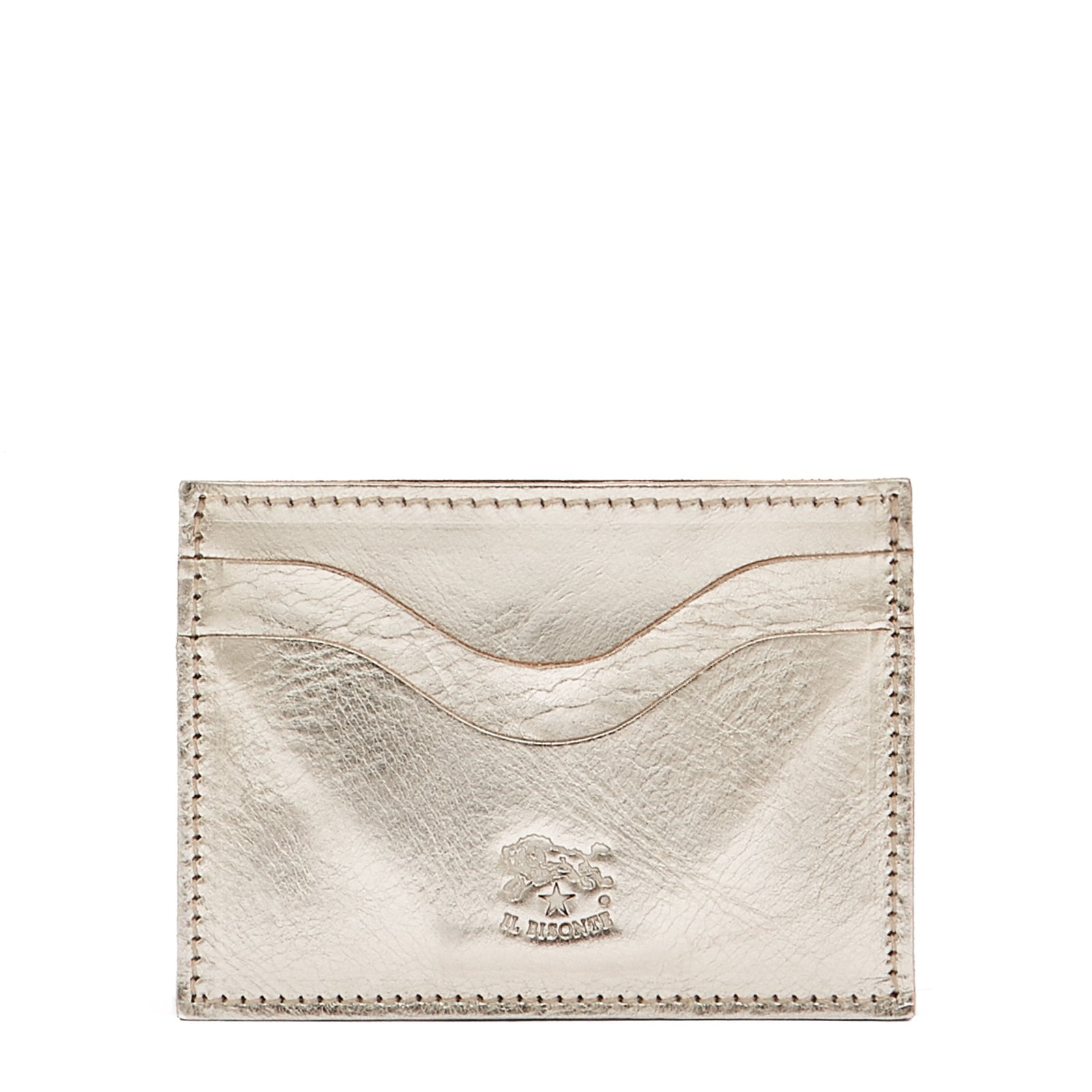 Salina Card Case In Metallic Leather Color Metallic Platinum