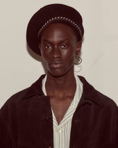 Script Beret - Black with Brown/Black Piping