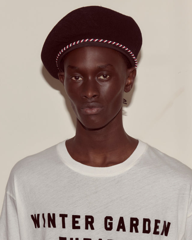 Script Beret - Black with Red/Blue Piping