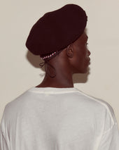 Script Beret - Black with Red/Blue Piping