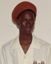 Script Beret - Rust with Brown/Black Piping