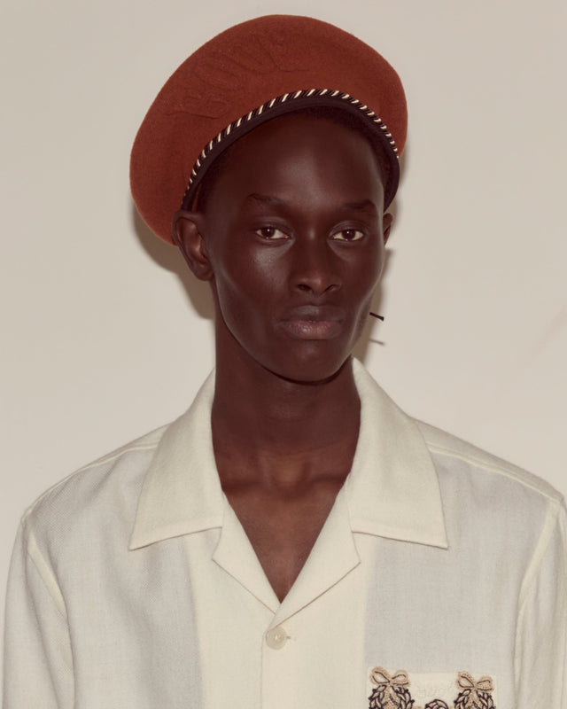 Script Beret - Rust with Brown/Black Piping