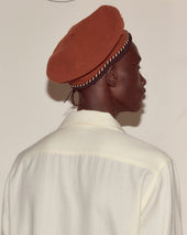 Script Beret With Brown Black Piping