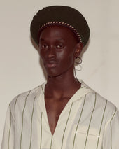 Script Beret - Green with Brown/Black Piping