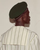 Script Beret - Green with Brown/Black Piping