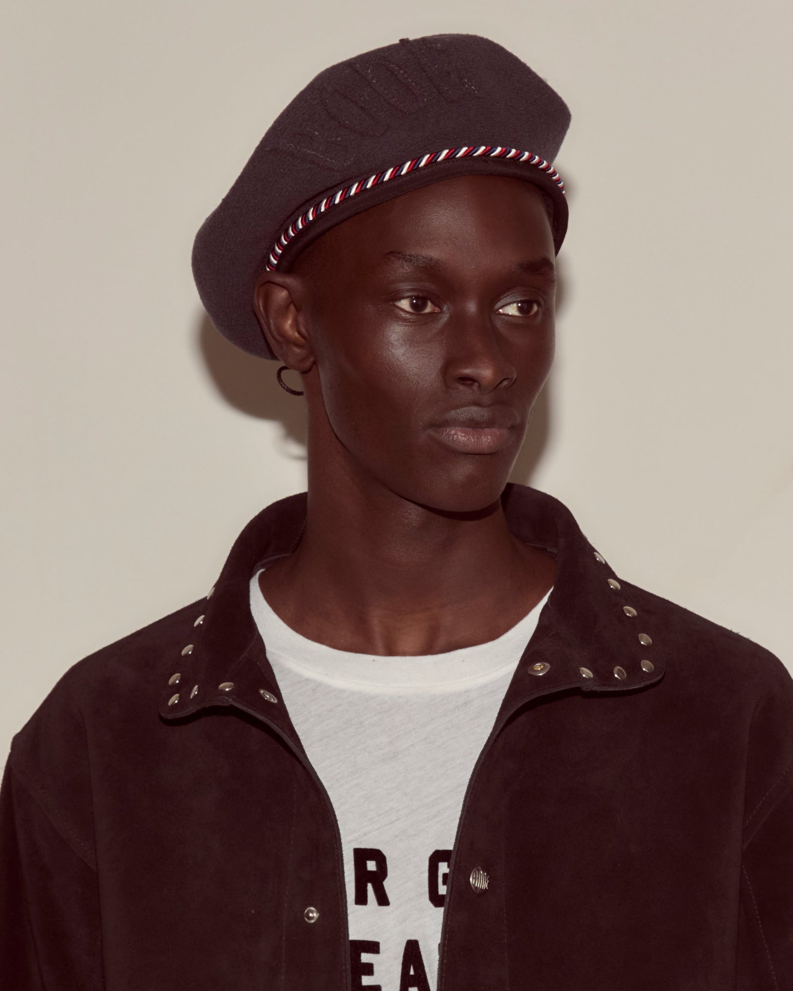 Script Beret With Red Blue Piping