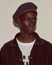 Script Beret - Charcoal with Red/Blue Piping