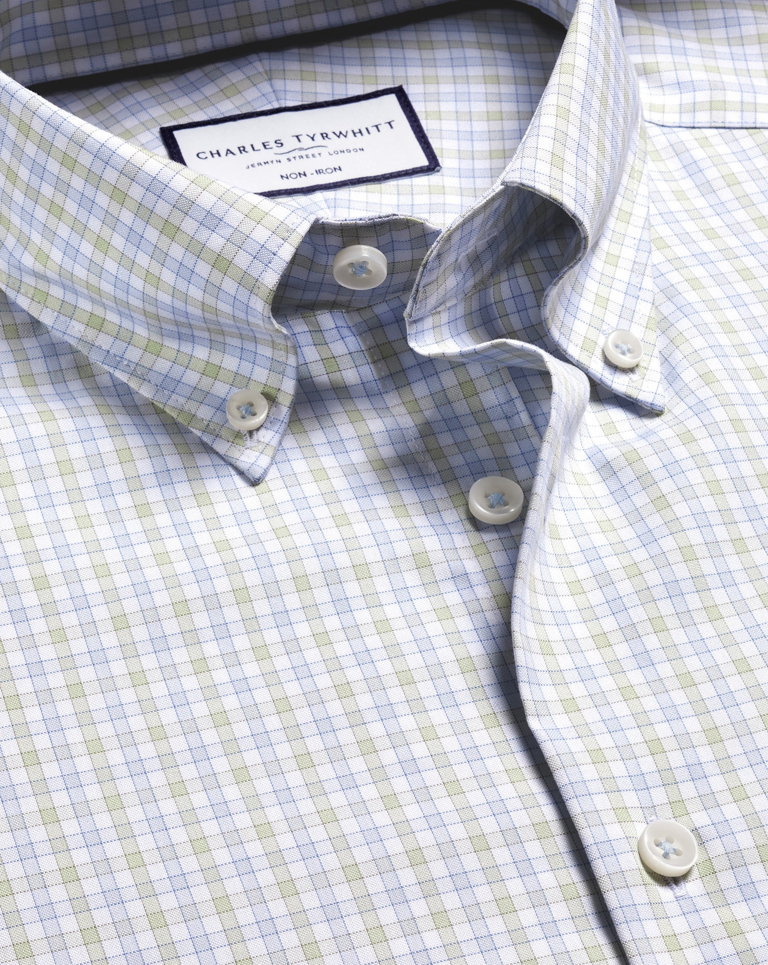 Non-Iron Stretch Oxford Check Shirt - Green