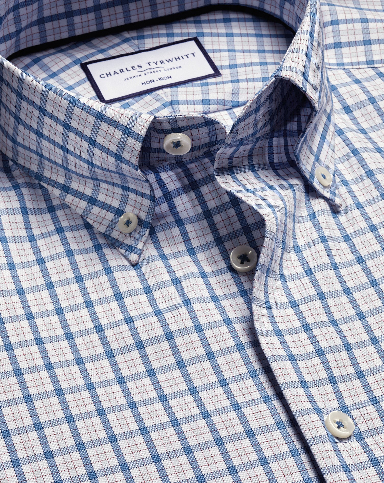 Non-Iron Stretch Pinpoint Oxford Check Shirt - Blue