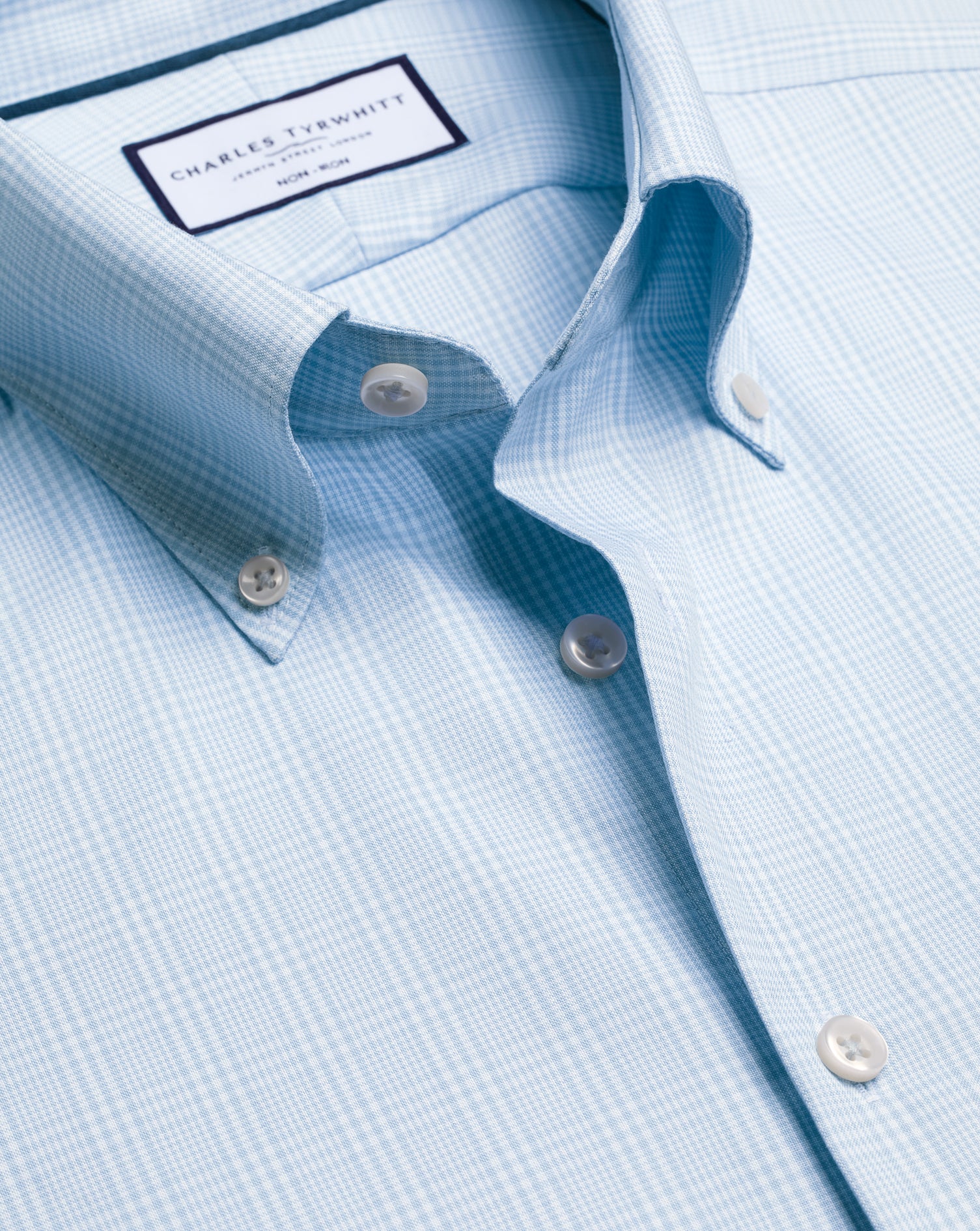 Non-Iron Stretch Pinpoint Oxford Prince of Wales Check Shirt - Blue