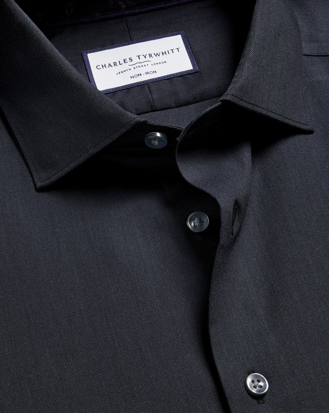 Non-Iron Stretch Printed Trim Shirt - Charcoal