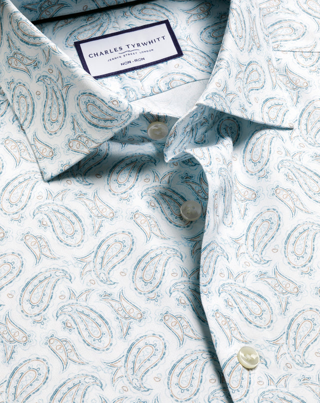 Non-Iron Stretch Paisley Print Shirt - White