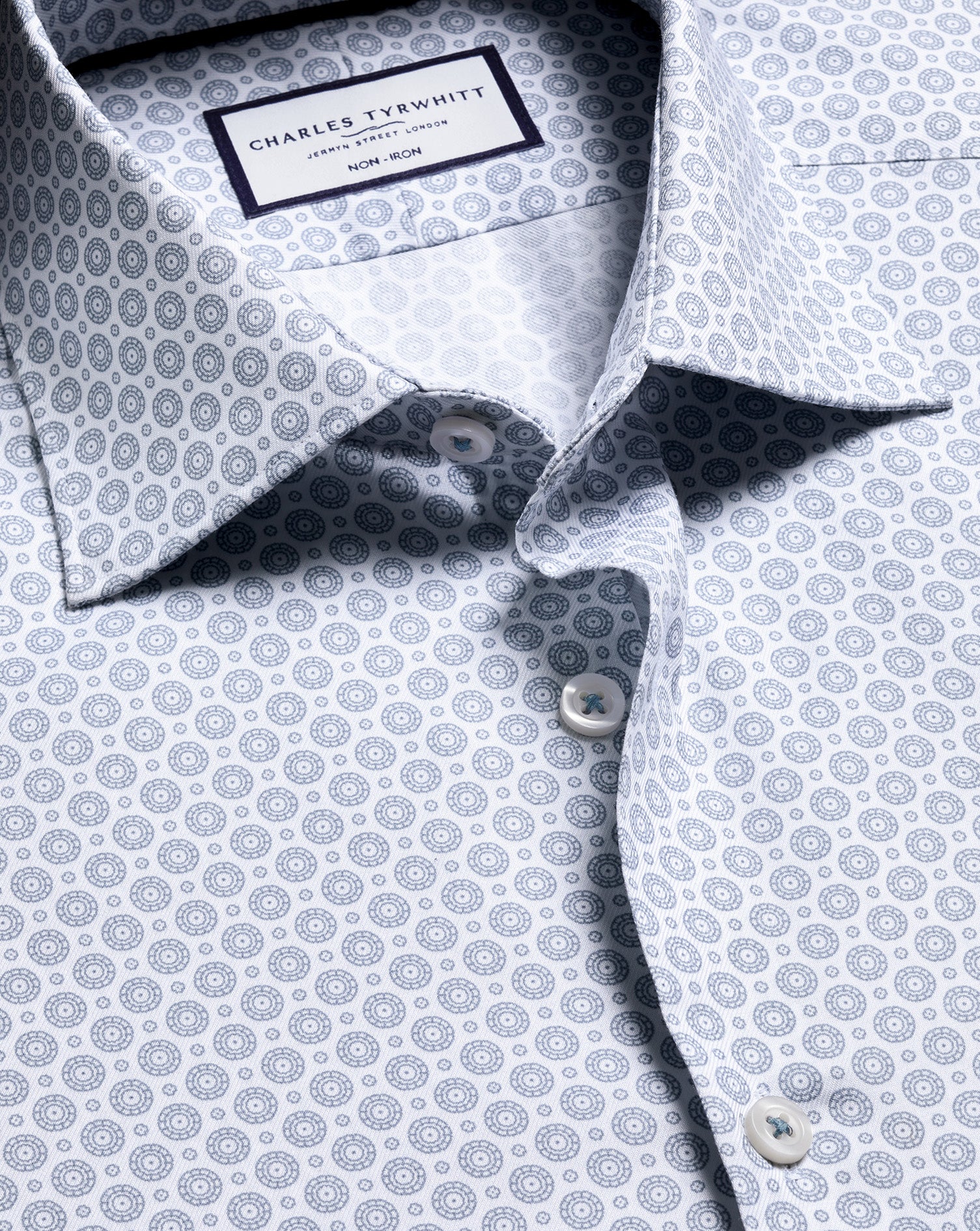 Non Iron Stretch Print Shirt Dark Blue