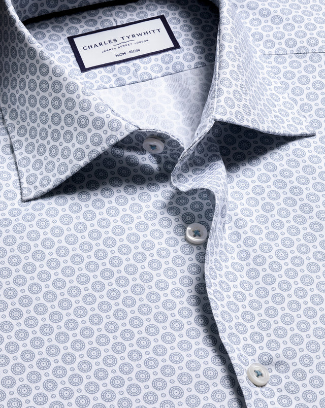 Non-Iron Stretch Print Shirt - Dark Blue