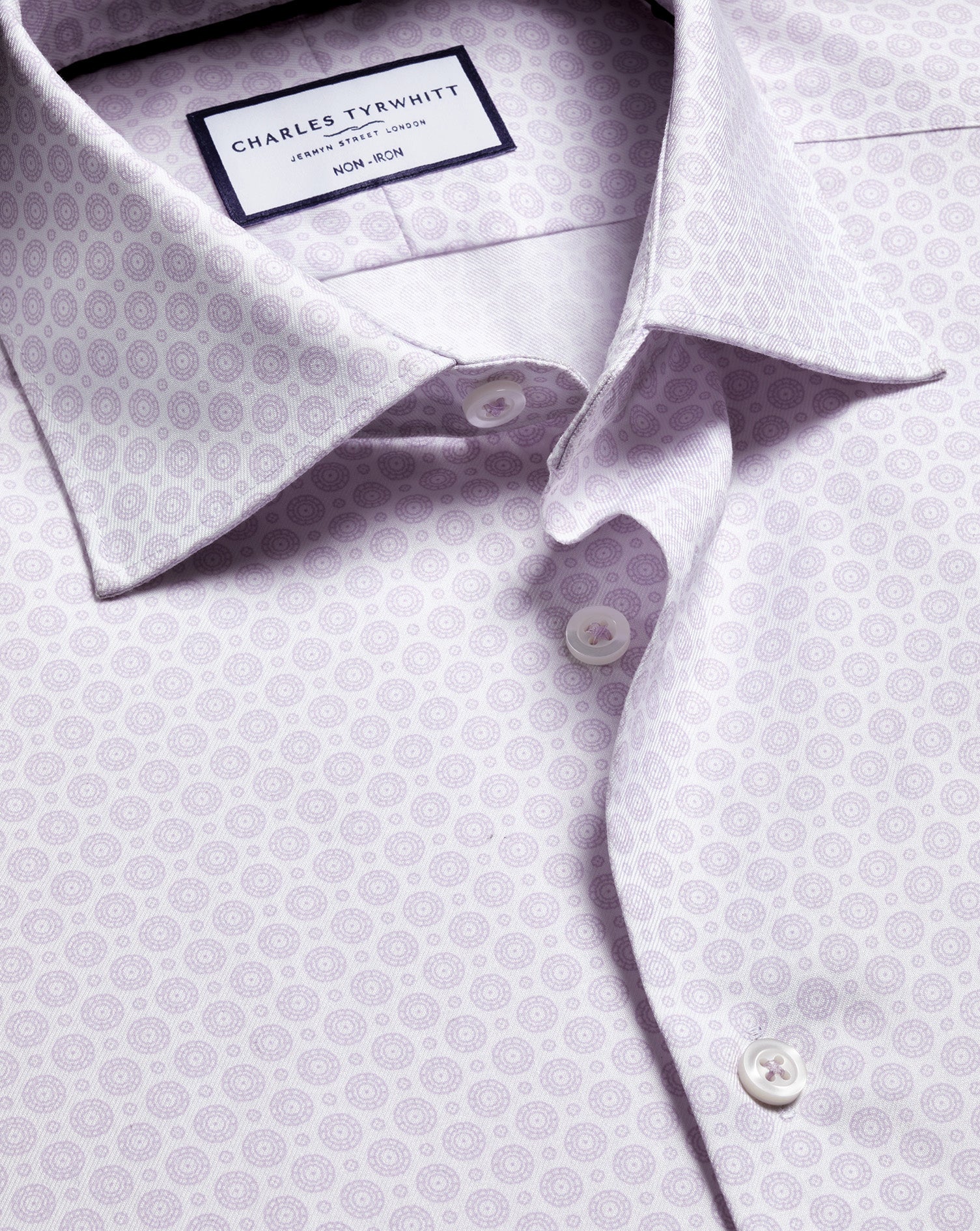 Non-Iron Stretch Diamond Print Shirt - Lilac