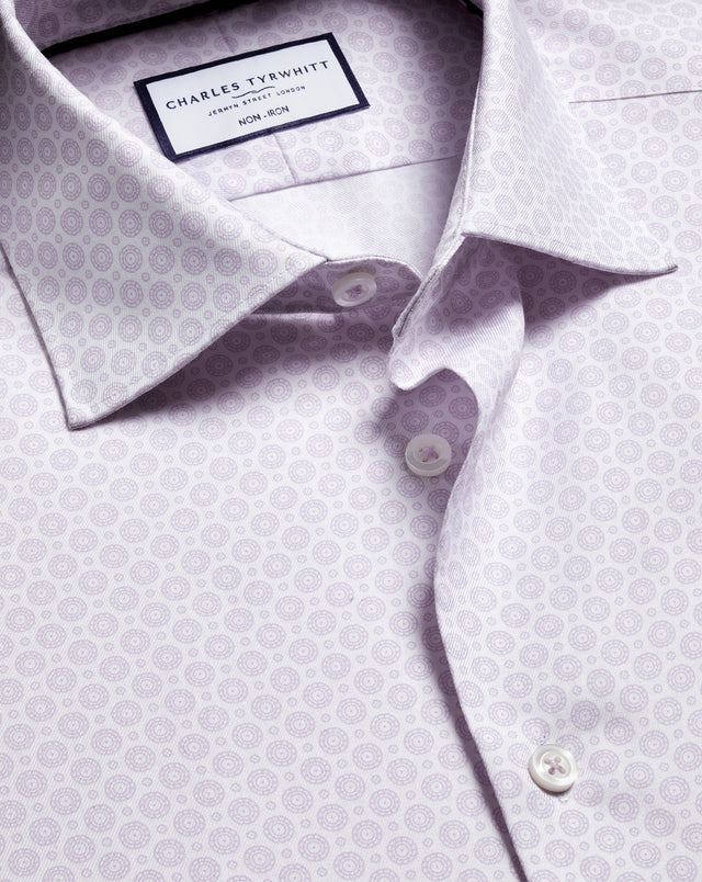 Non-Iron Stretch Diamond Print Shirt - Lilac