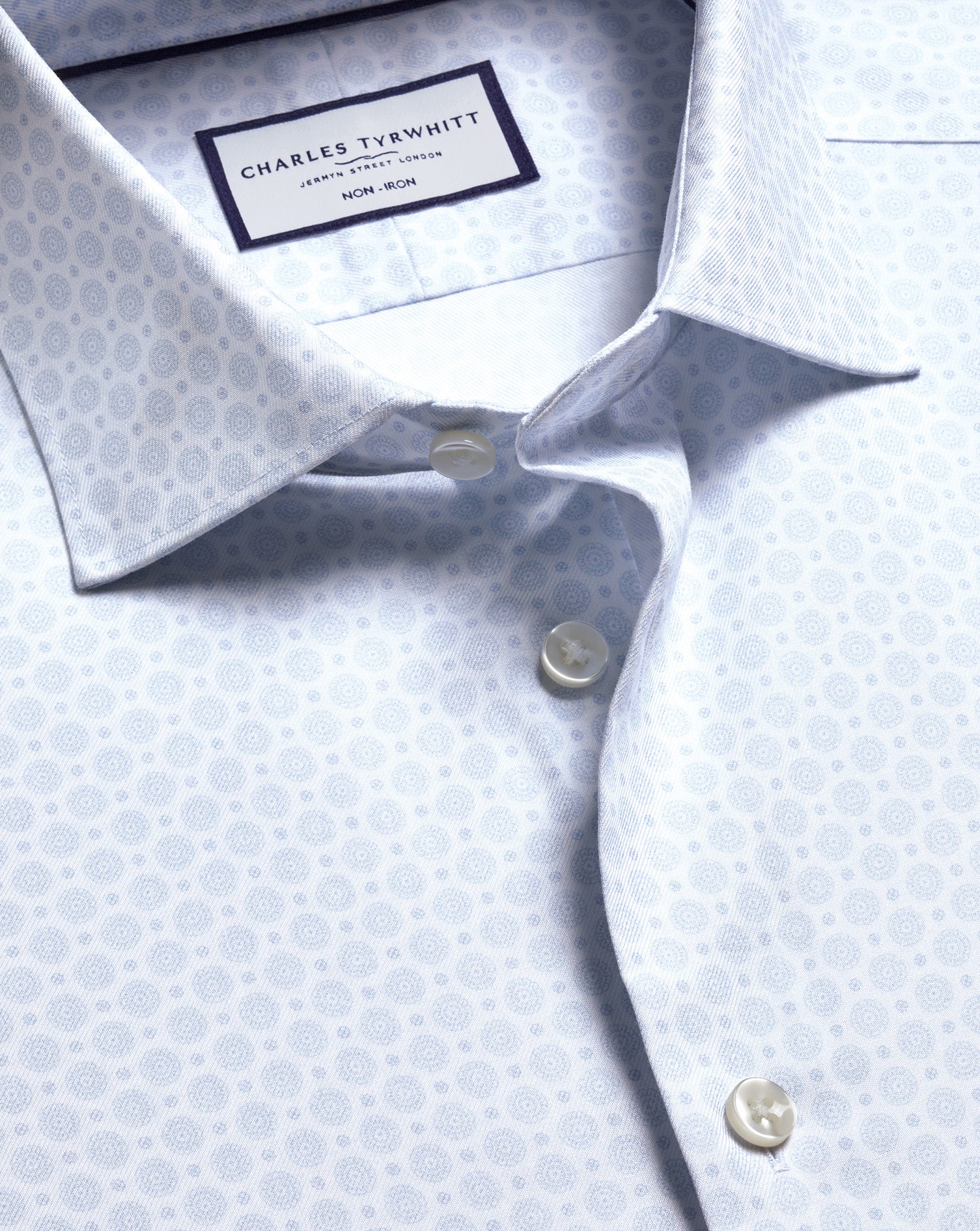 Non Iron Stretch Print Shirt Sky Blue