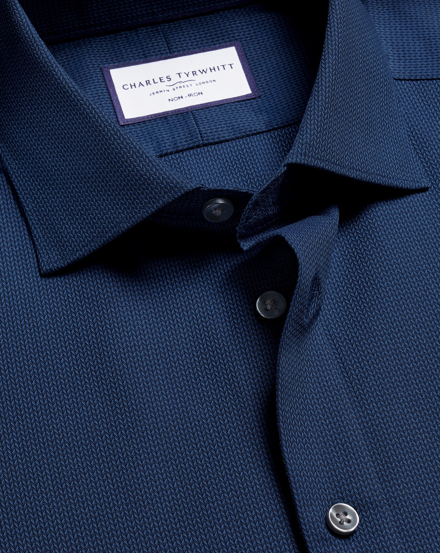 Non-Iron Stretch Chevron Texture Shirt - Denim Blue